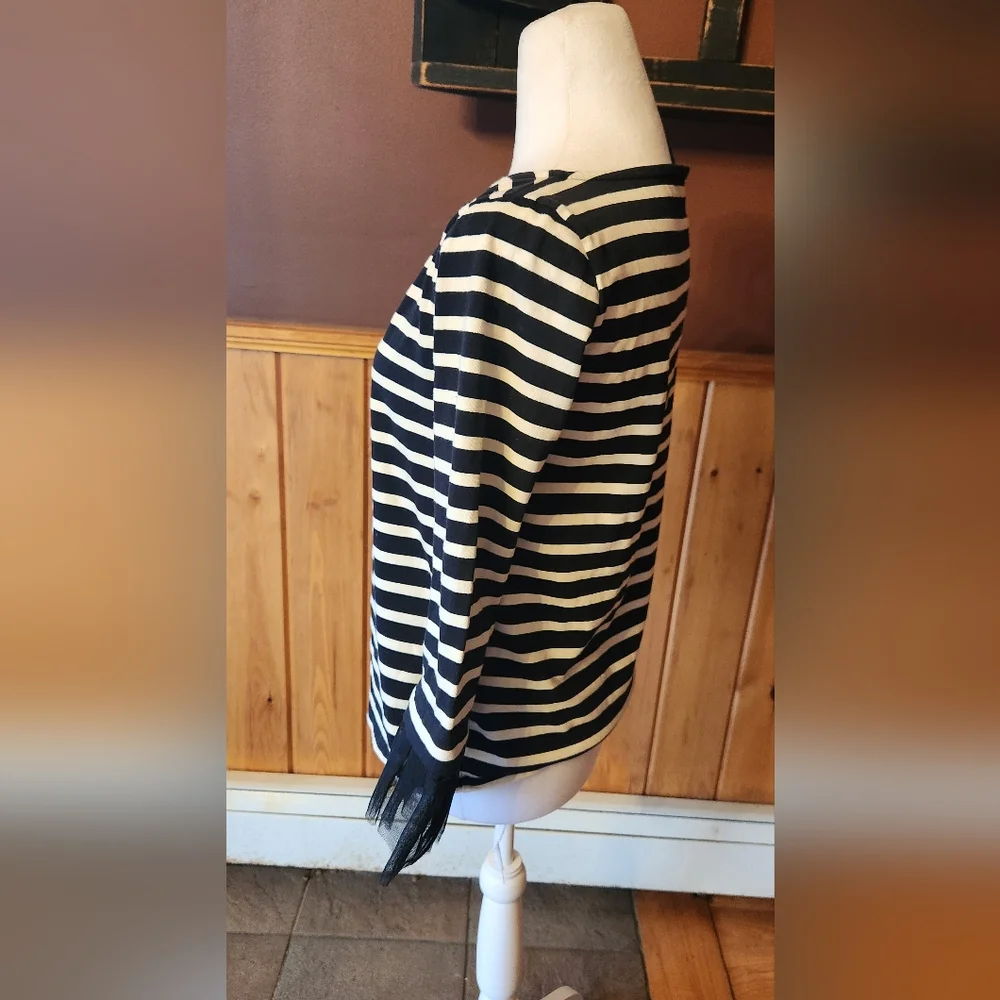 J. CREW XXS Black and White Striped Top with Tool Sleeve Spooky Halloween Top